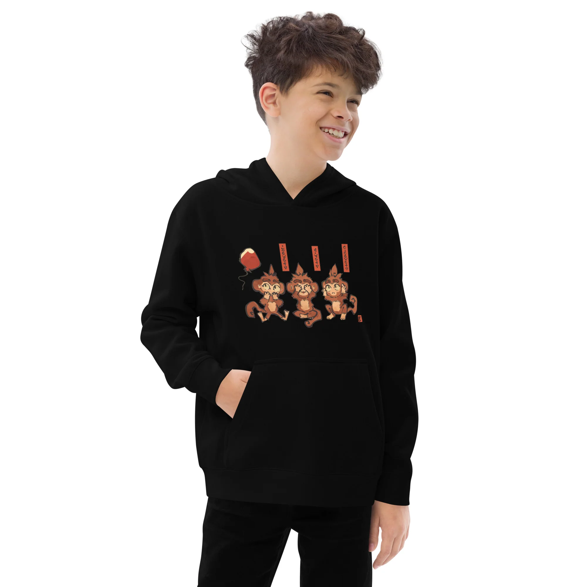 Three Wise Monkeys Fleece Hoodie (Kids/Youth) - Image 7
